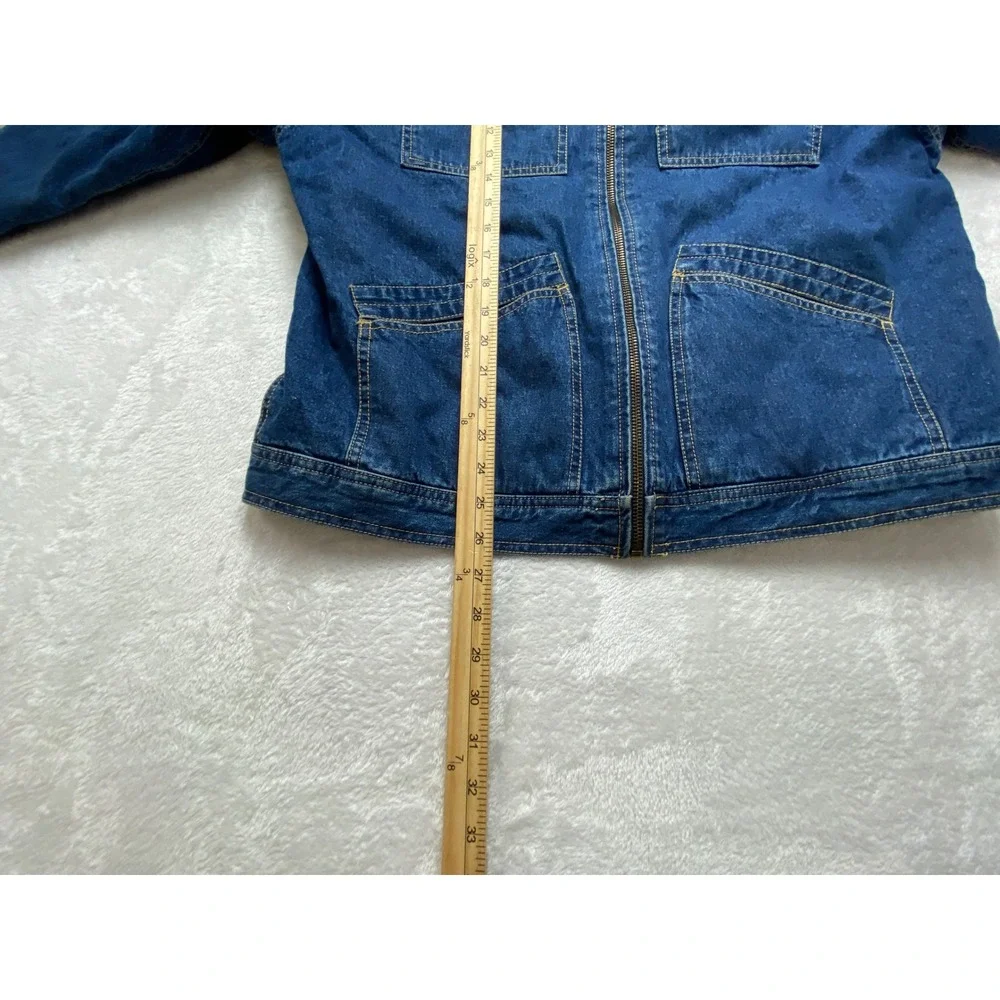 Liz Claiborne Jeans Jacket Girls L Blue Denim Cotton Faux‎ Fur Collar Zip Up